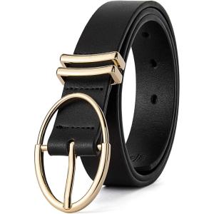 imageBOSTANTEN Women Belts For Jeans Dresses Pants Trendy Ladies Leather Waist Black Belt with Silver Oval Buckle006blackLeather