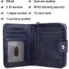 imageBOSTANTEN Leather Wallets for Women RFID Blocking Zipper Pocket Small Bifold Wallet Card Case3Navy BlueOil wax