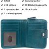 imageBOSTANTEN Leather Wallets for Women RFID Blocking Zipper Pocket Small Bifold Wallet Card Case3peacock Blueoil Wax