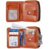 imageBOSTANTEN Women Leather Wallet Small RFID Blocking Bifold Zipper Pocket Wallet Card Case with ID Window Beige3abrownoil Wax