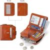 imageBOSTANTEN Women Leather Wallet Small RFID Blocking Bifold Zipper Pocket Wallet Card Case with ID Window Beige3abrownoil Wax