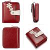 imageBOSTANTEN Women Leather Wallet Small RFID Blocking Bifold Zipper Pocket Wallet Card Case with ID Window Beige3floral Red