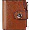 imageBOSTANTEN Women Leather Wallet Small RFID Blocking Bifold Zipper Pocket Wallet Card Case with ID Window Beige1Brown