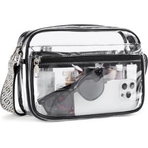 imageBOSTANTEN Clear Bag for Women Stadium Approved Clear Bags Small Crossbody Purse Trendy for Concerts Sports EventsBlackguitar Strap
