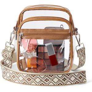 imageBOSTANTEN Clear Bag for Women Stadium Approved Clear Bags Small Crossbody Purse Trendy for Concerts Sports EventsZp03clear Brown Cable Hole