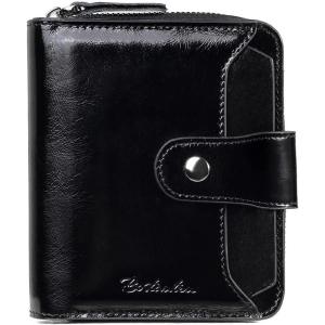 imageBOSTANTEN Leather Wallets for Women RFID Blocking Zipper Pocket Small Bifold Wallet Card Case3ABlackOil wax