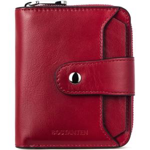 imageBOSTANTEN Leather Wallets for Women RFID Blocking Zipper Pocket Small Bifold Wallet Card Case3awine Redoil Wax