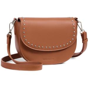 imageBOSTANTEN Small Crossbody Bags for Women Trendy Vegan Leather Saddle Purse Flap Shoulder Handbags with Adjustable StrapA1brown