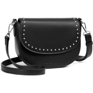 imageBOSTANTEN Small Crossbody Bags for Women Trendy Vegan Leather Saddle Purse Flap Shoulder Handbags with Adjustable StrapA2black