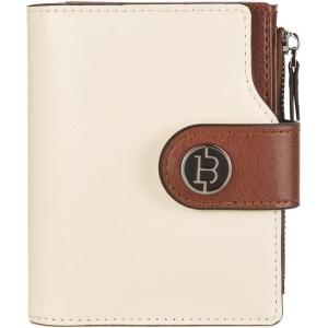 imageBOSTANTEN Women Leather Wallet Small RFID Blocking Bifold Zipper Pocket Wallet Card Case with ID Window Beige1Beige