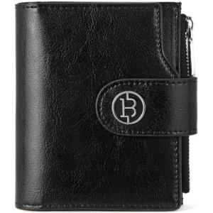 imageBOSTANTEN Women Leather Wallet Small RFID Blocking Bifold Zipper Pocket Wallet Card Case with ID Window Beige1Black