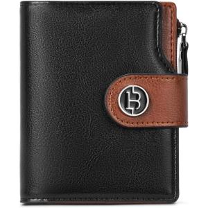 imageBOSTANTEN Women Leather Wallet Small RFID Blocking Bifold Zipper Pocket Wallet Card Case with ID Window Beige1BlackBeige