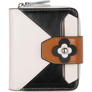 imageBOSTANTEN Women Leather Wallet Small RFID Blocking Bifold Zipper Pocket Wallet Card Case with ID Window Beige3afloral Beige