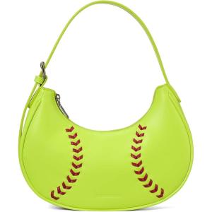 imageBOSTANTEN Baseball Shoulder Purses for Sport Mom Trendy Small Hobo Bag Vegan Leather Women Handbags for Daily EventsFluorescent Green