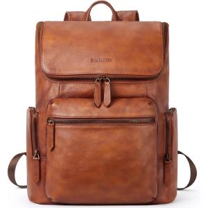 imageBOSTANTEN Leather Backpack for Men 156 inch Laptop Backpack Vintage Travel Office Bag Large Capacity Shoulder Bag RedbrownAnewbrown