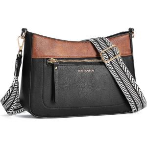 imageBOSTANTEN Crossbody Bags for Women Vegan Leather Purses Quilted Shoulder Handbags with Adjustable Shoulder StrapA01Brown With Black