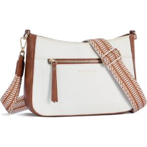 imageBOSTANTEN Crossbody Bags for Women Vegan Leather Purses Quilted Shoulder Handbags with Adjustable Shoulder StrapA01beige With Brown