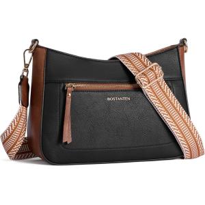 imageBOSTANTEN Crossbody Bags for Women Vegan Leather Purses Quilted Shoulder Handbags with Adjustable Shoulder StrapA01black With Brown