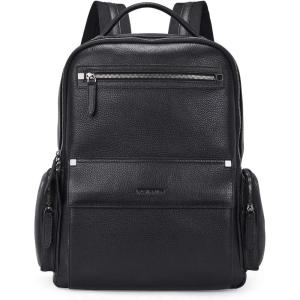 imageBOSTANTEN Leather Backpacks College 156 Laptop Travel Computer Shoulder Backpack For Men Coffeebrown3black Pebble