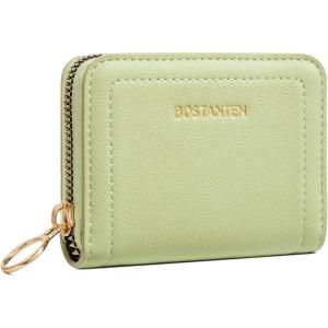 imageBOSTANTEN Credit Card Holder RFID Leather Small Wallets Woman Accordion Zipper Card Wallet BeigeGrass Green