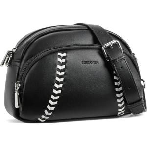 imageBOSTANTEN Baseball Crossbody Purses for Sport Mom Small Shoulder Bag Vegan Leather Women Handbags for EventsBlack With Beige