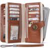 imageBOSTANTEN Leather Wallet for Women RFID Blocking Zip Around Credit Cards Holder Phone Clutch1ABeigeBrown