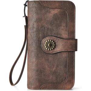 imageBOSTANTEN Leather Wallet for Women RFID Blocking Zip Around Credit Cards Holder Phone Clutch11coffeerg