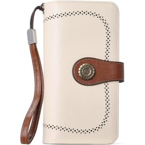 imageBOSTANTEN Leather Wallet for Women RFID Blocking Zip Around Credit Cards Holder Phone Clutch1ABeigeBrown