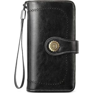 imageBOSTANTEN Leather Wallet for Women RFID Blocking Zip Around Credit Cards Holder Phone Clutch1ABlack