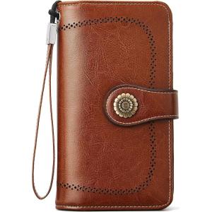 imageBOSTANTEN Leather Wallet for Women RFID Blocking Zip Around Credit Cards Holder Phone Clutch1ABrown