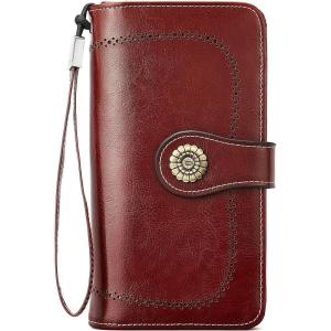 imageBOSTANTEN Leather Wallet for Women RFID Blocking Zip Around Credit Cards Holder Phone Clutch1ARed
