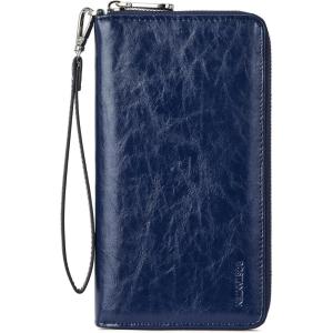 imageBOSTANTEN Leather Wallet for Women RFID Blocking Zip Around Credit Cards Holder Phone ClutchBNavy Blue