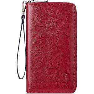 imageBOSTANTEN Leather Wallet for Women RFID Blocking Zip Around Credit Cards Holder Phone ClutchBRed