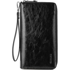 imageBOSTANTEN Leather Wallet for Women RFID Blocking Zip Around Credit Cards Holder Phone ClutchBblack
