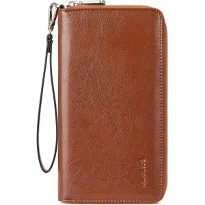 imageBOSTANTEN Leather Wallet for Women RFID Blocking Zip Around Credit Cards Holder Phone ClutchBbrown
