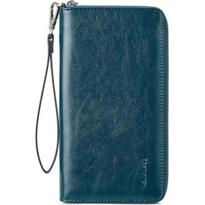 imageBOSTANTEN Leather Wallet for Women RFID Blocking Zip Around Credit Cards Holder Phone ClutchBpeacock Blue