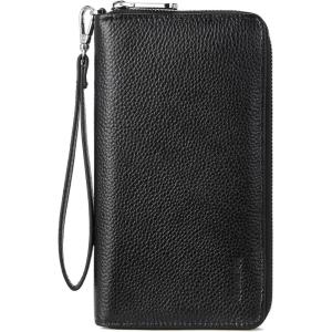 imageBOSTANTEN Leather Wallet for Women RFID Blocking Zip Around Credit Cards Holder Phone ClutchCblack Pebbled