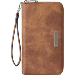 imageBOSTANTEN Leather Wallet for Women RFID Blocking Zip Around Credit Cards Holder Phone ClutchDlight Brown