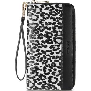 imageBOSTANTEN Leather Wallet for Women RFID Blocking Zip Around Credit Cards Holder Phone ClutchEblack Leopard