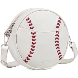 imageBOSTANTEN Baseball Crossbody Bags for Women Small Round Purse with Card Slots Cute Vegan Leather Shoulder Bag for Game DayBeige