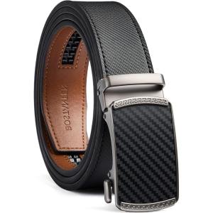imageBOSTANTEN Mens Belt Ratchet Belts for Men Leather Dress Casual with Adjustable Buckle Cut for Fit003black Gun  Twill