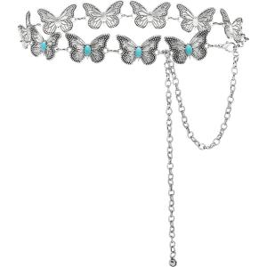 imageBOSTANTEN Western Metal Waist Chain Belt for Women Cowgirl Boho Turquoise Belts for Dress Jeans Country Concert Outfit002butterfly Vintage Silver