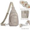 imageBOSTANTEN Sling Bag for Women Leather Crossbody Bag Vintage Cross Body Purse for Travel with Guitar Strap Bohemian StyleGrey
