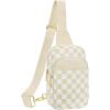 imageBOSTANTEN Sling Bag Quilted Crossbody Bags for Women Cross Body Purse Leather Fanny Pack with Adjustable Guitar StrapAcheckered Beige
