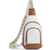 imageBOSTANTEN Sling Bag for Women Leather Crossbody Bag Vintage Cross Body Purse for Travel with Guitar Strap Bohemian StyleBeige