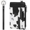 imageBOSTANTEN Small Wallet For Women RFID Leather Credit Card Holder Slim Wristlet Keychain Wallet With Zipper Pocket Mint Green CheckeredRWhite Cow Print