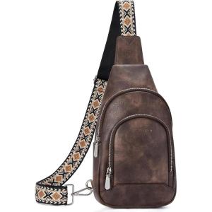 imageBOSTANTEN Sling Bag for Women Leather Crossbody Bag Vintage Cross Body Purse for Travel with Guitar Strap Bohemian StyleCoffee