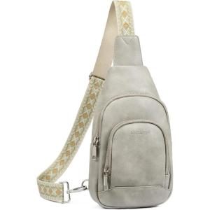 imageBOSTANTEN Sling Bag for Women Leather Crossbody Bag Vintage Cross Body Purse for Travel with Guitar Strap Bohemian StyleTwilight Grey