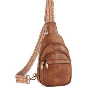 imageBOSTANTEN Small Sling Bag for Women Leather Crossbody Bags Fanny Pack Chest Bag for TravelABrown