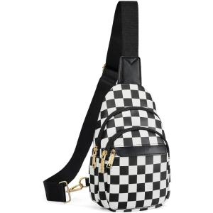imageBOSTANTEN Small Sling Bag for Women Leather Crossbody Bags Fanny Pack Chest Bag for TravelAcheckered Black